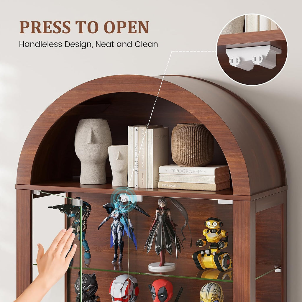 6-Tier Arched Glass Display Cabinet with RGB Lights & Lock | Curio Display Case, Glass Doors, Adjustable Large