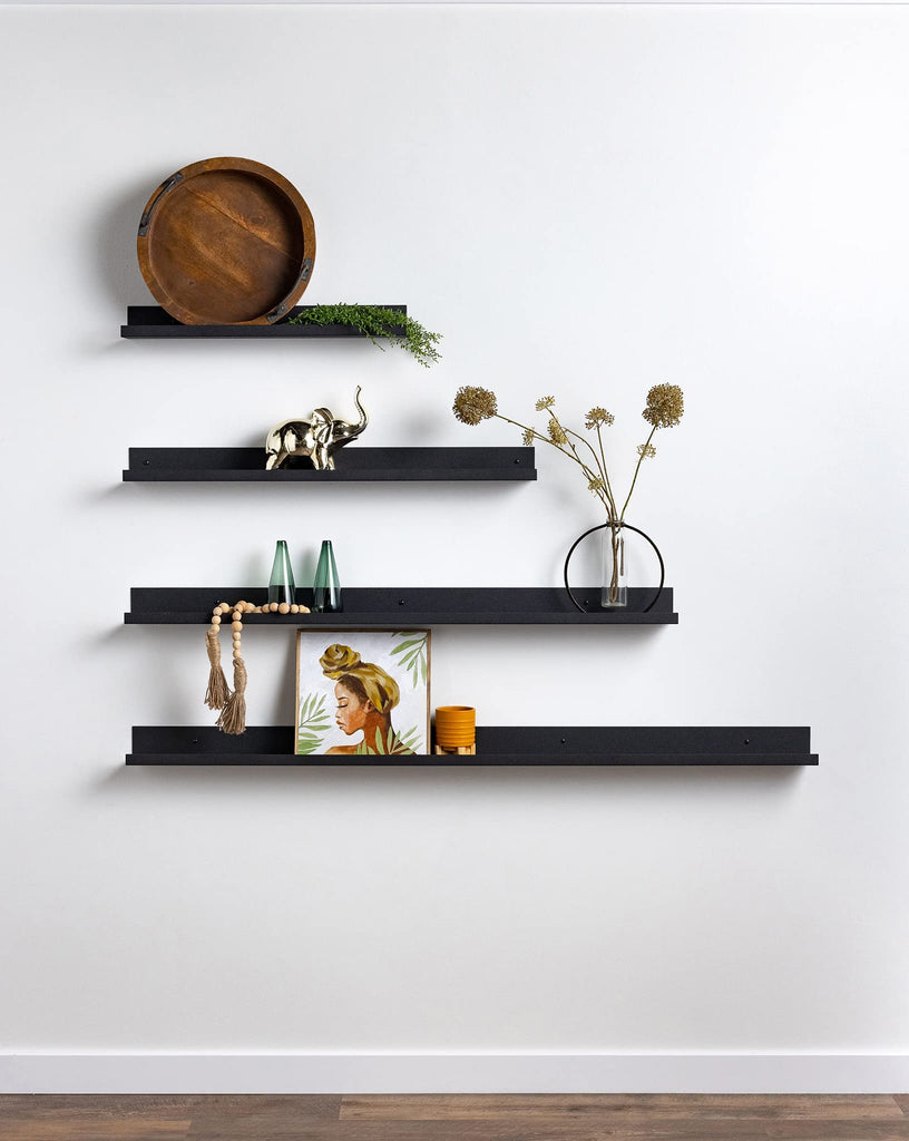 36" Metal Floating Wall Shelf | Modern Black Powder-Coated Steel Ledge, Made in USA | Wall-Mounted Shelf