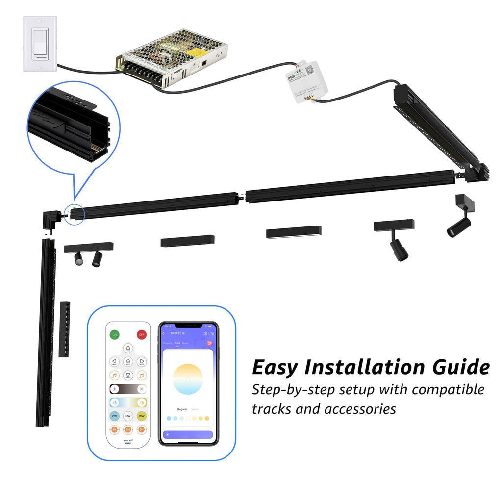 Magnetic Track Lighting Rail, 4-Wire Recessed Aluminum Rail