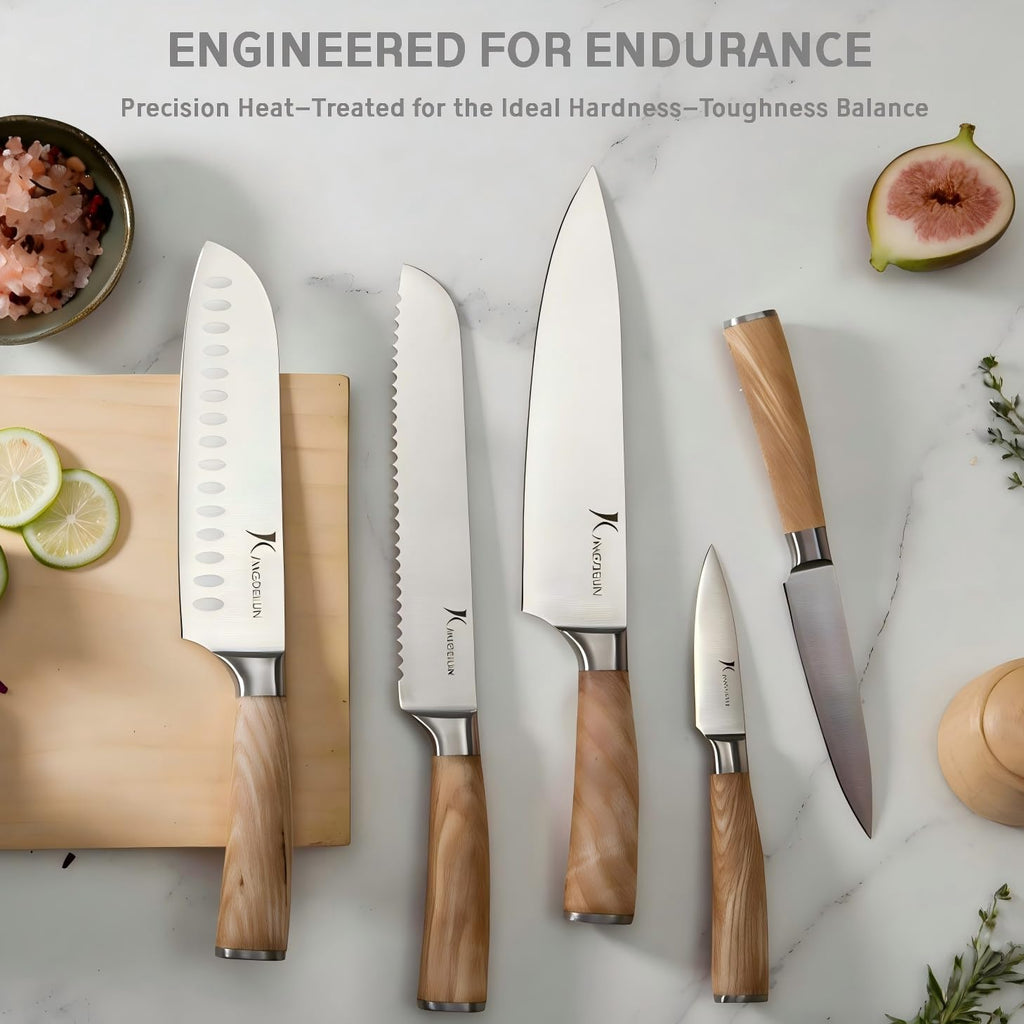 Ultra Sharp 14-Piece Kitchen Knife Set, High Carbon Stainless Steel Blades, Torrefied Natural Wood Handles, Ergonomic