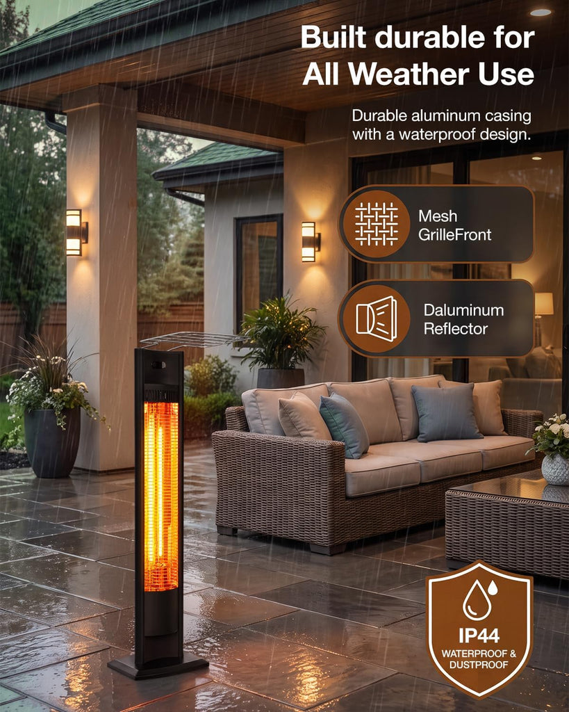 38.5'' in Electric Patio Heater, 1500W Infrared Standing Heater, Portable Outdoor Space Heater, Backyard and Garage