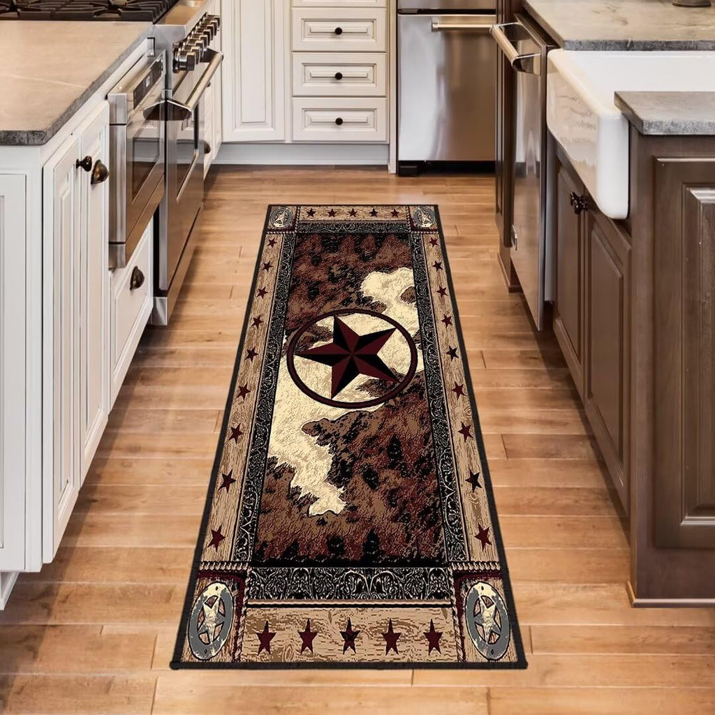 Western Rugs Western Runner Rug 2x6,Texas Star Vintage Style Stars,Rustic Throw Accent Area Rug Non Slip Washable Rug