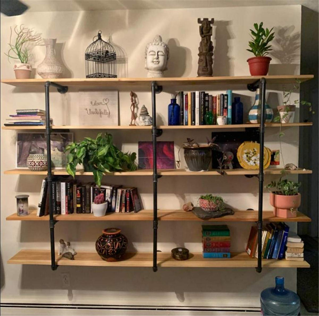 Industrial Wall Mount Iron Pipe Shelf Shelves Shelving Bracket Vintage Retro Hung Black DIY Open Bookshelf Racks