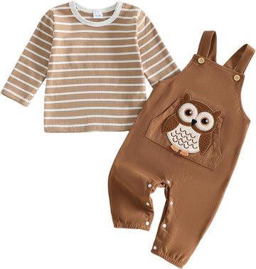 Newborn Baby Boy Fall Winter Clothes Shrit Overall Pants Set Outfit