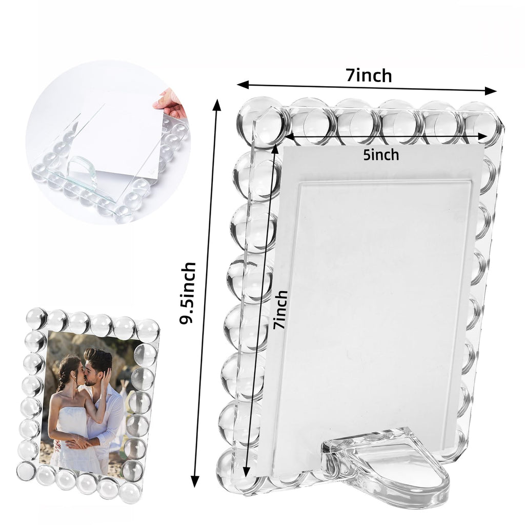 5x7 Clear Bubble Crystal Picture Frame, with 24 Clear Balls, Crystal Standing Photo Frame, Exquisite Desk Craft, Vertical