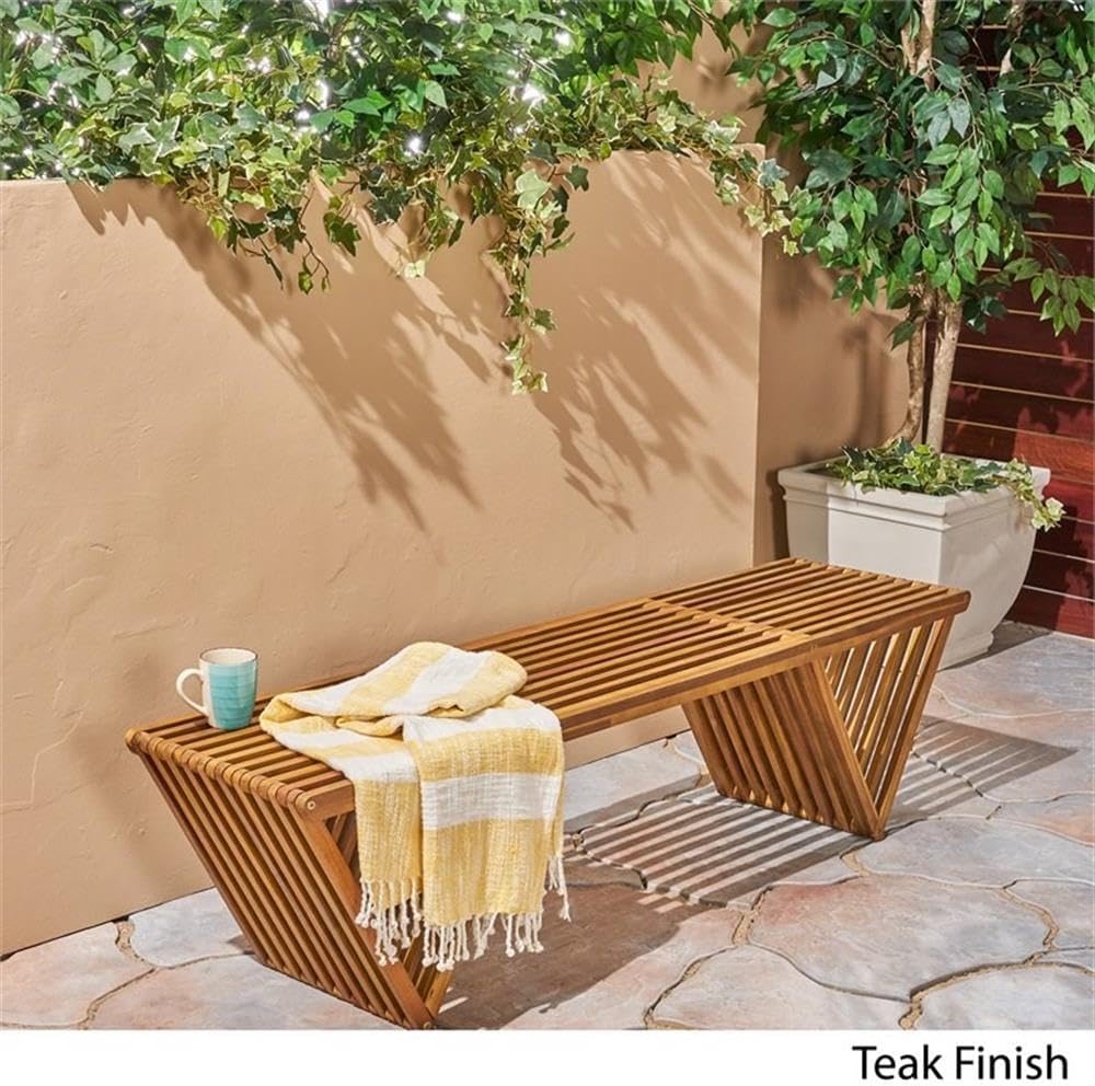 Esme Outdoor Acacia Wood Bench, Teak Finish