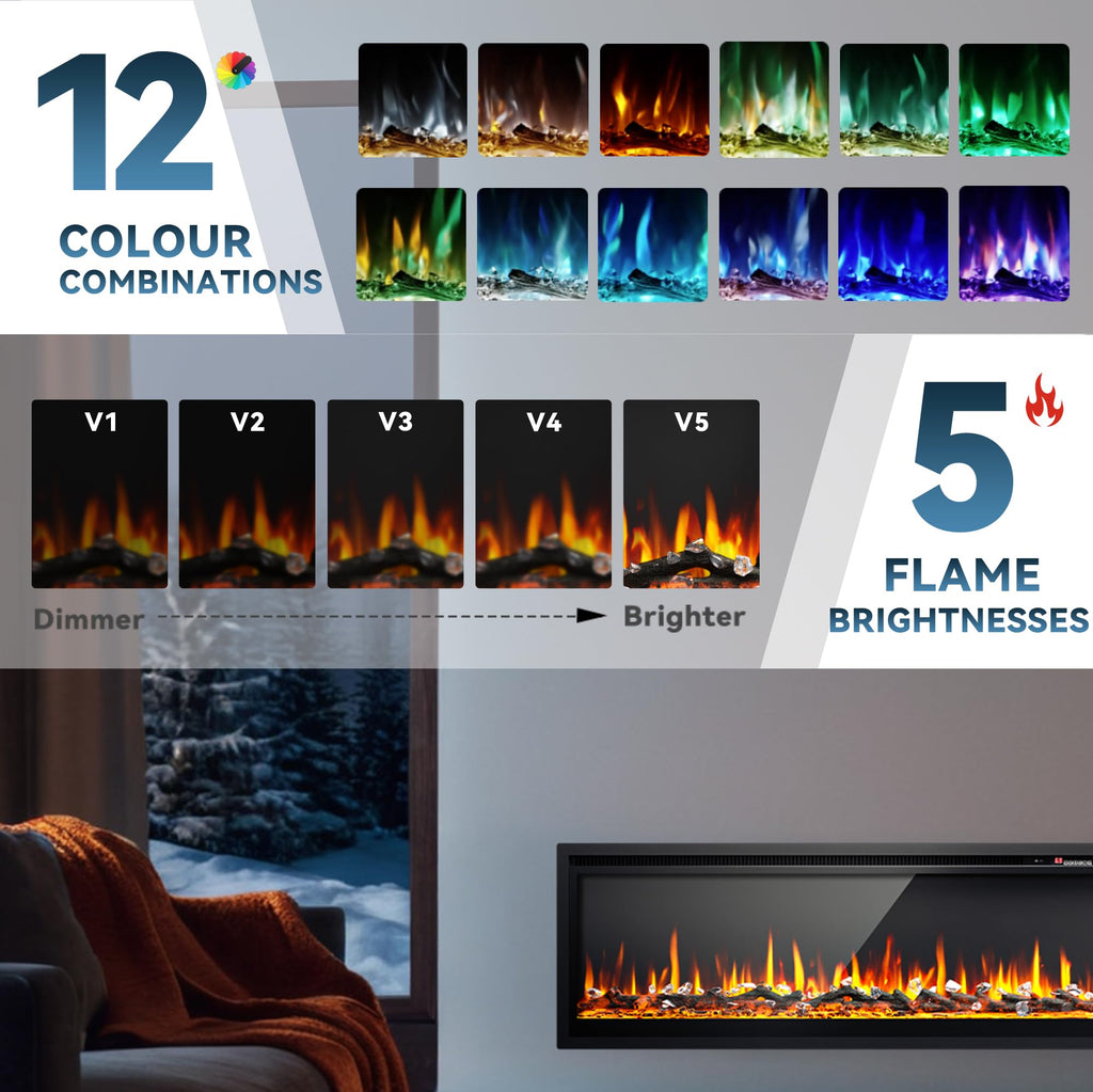 50 Inch Electric Fireplace Recessed Wall Mounted Freestanding