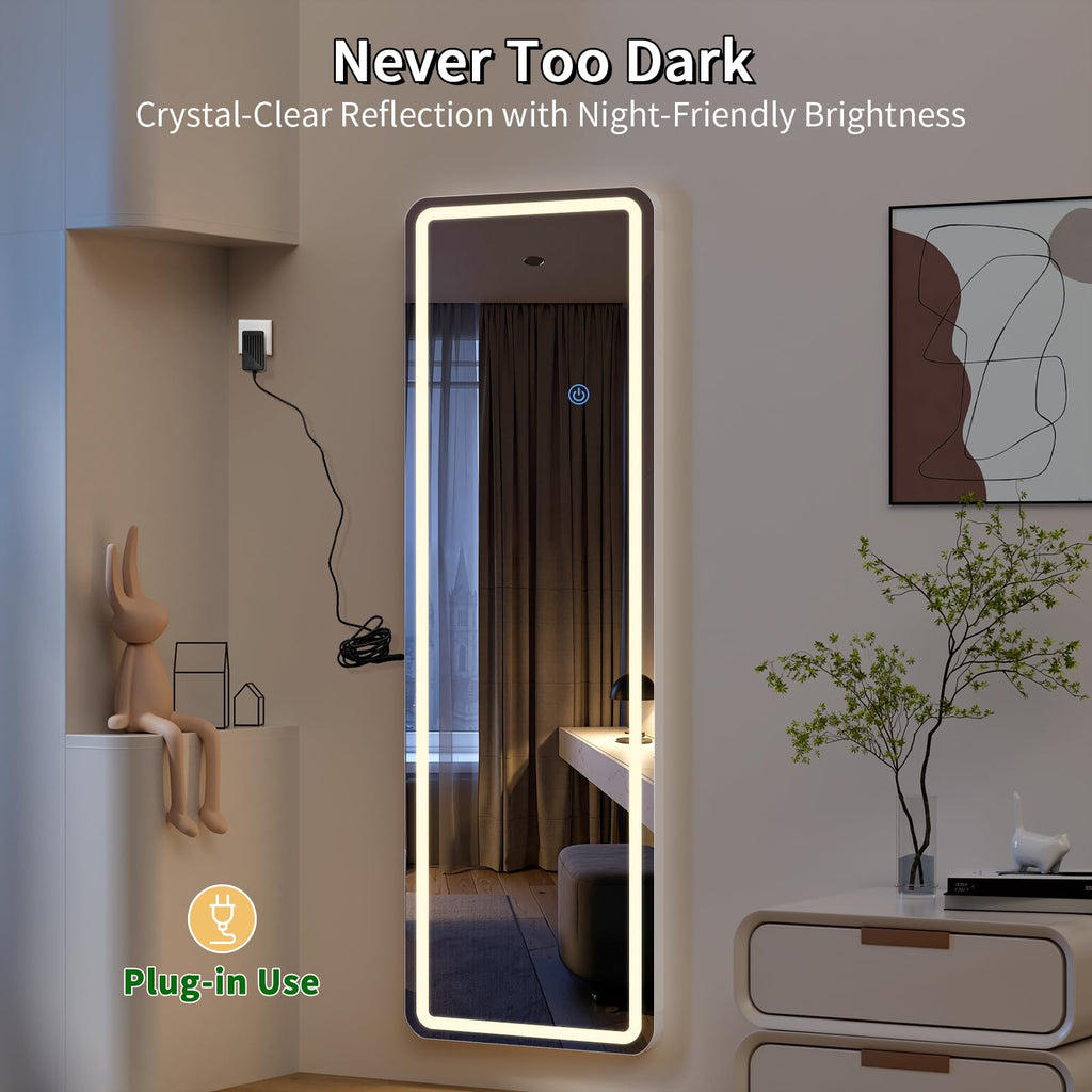 Full Length Mirror Door Hanging with LED Lights 48"x16"