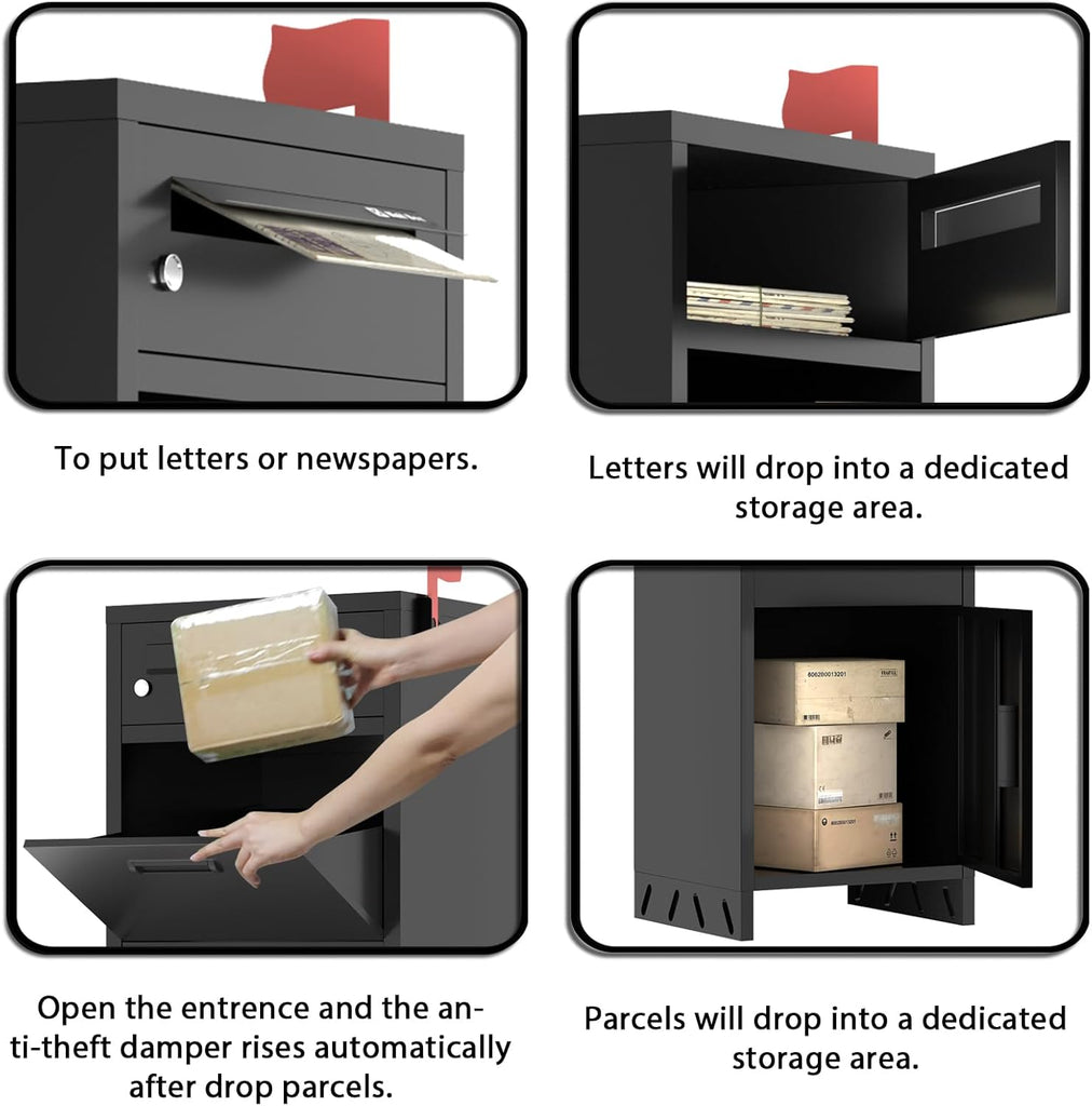 Package Delivery Boxes Drop Box Theft Mailbox with Custom Address Stickers,Assembly(14.5 * 17.5 * 43 in)