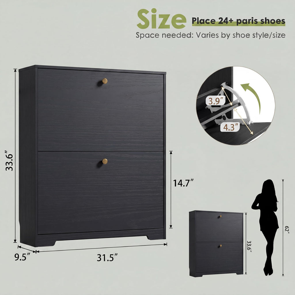 Shoe Cabinet with 2 Flip Drawers, Narrow Shoe Organizer Cabinet, Freestanding Shoe Rack Cabinet, Modern Shoe Storage