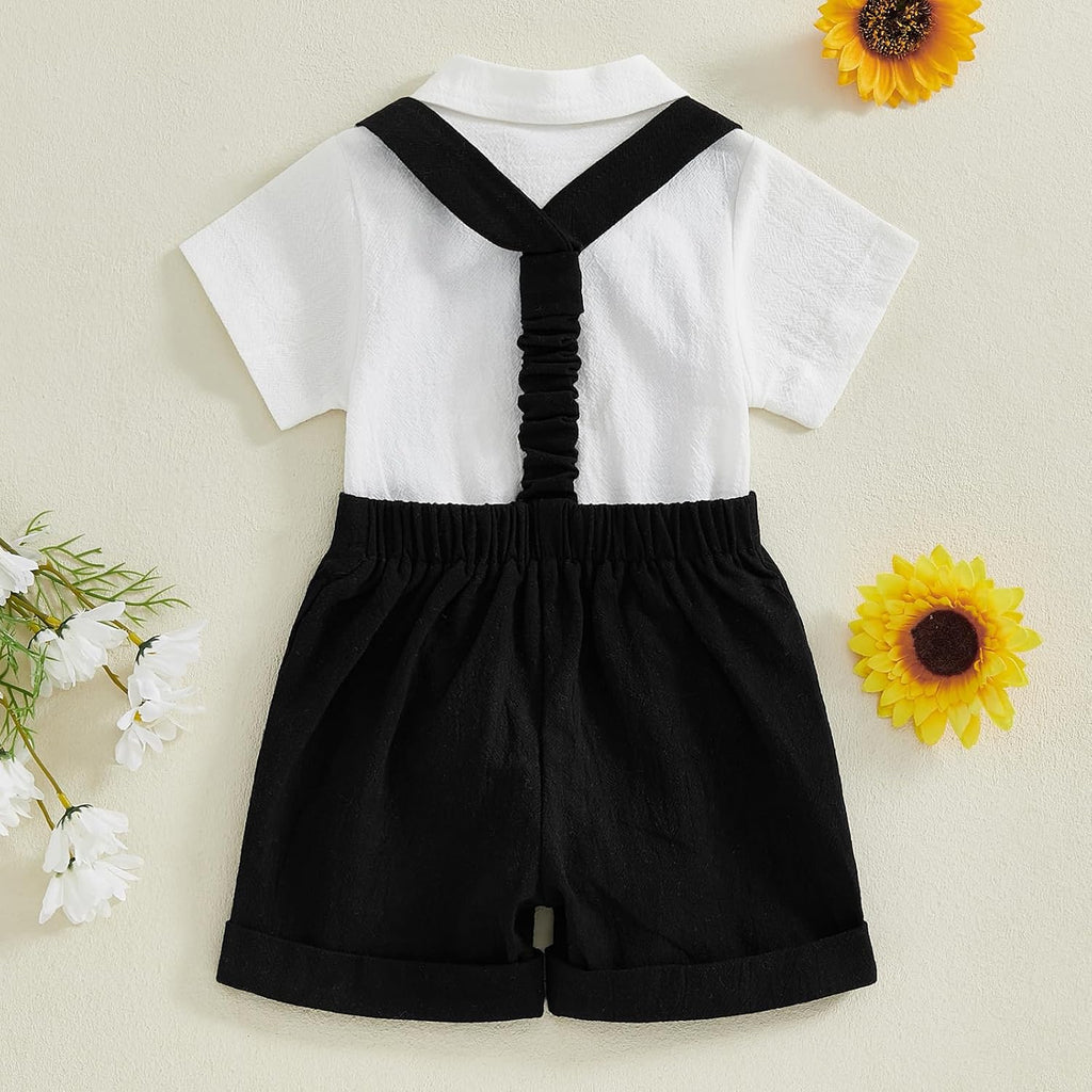 Newborn Baby Boy Gentleman Outfit Suit Short Sleeve Romper Suspender Shorts