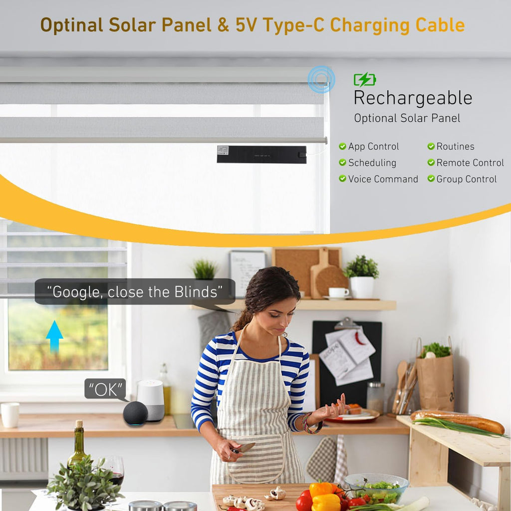 Zigbee Solar Powered Smart Roller Blind Shade Motor, Battery Motorized Shades Motor Compatable with 38mm Blind