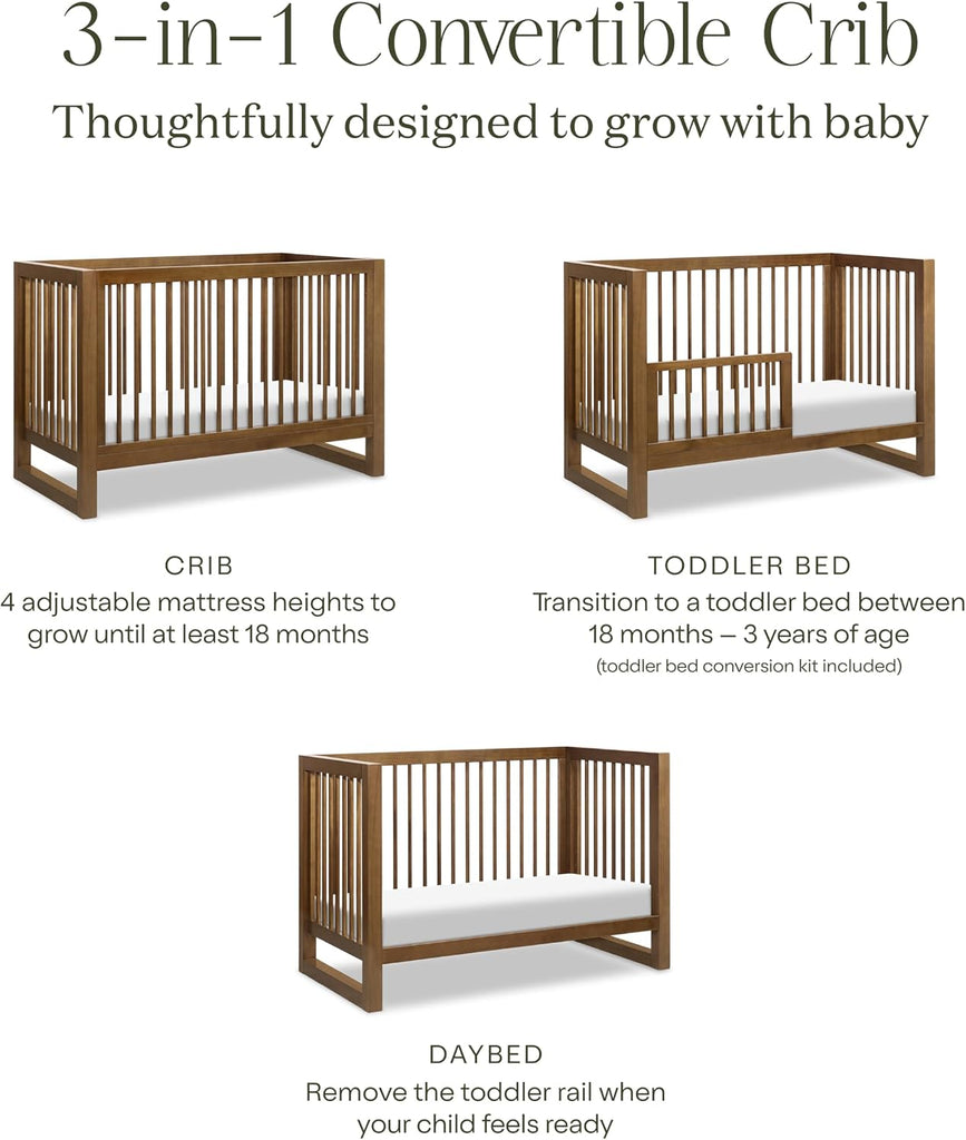 Nantucket 3-in-1 Convertible Baby Crib, Natural Walnut | GREENGUARD Gold Certified, Converts to Toddler Bed & Daybed