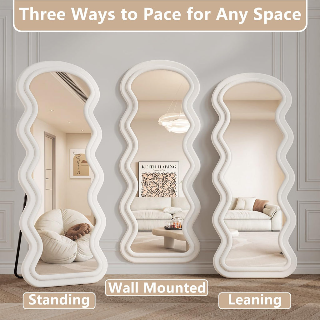 Full Length Mirror, 63"x24" Wavy Full Body Mirror Flannel