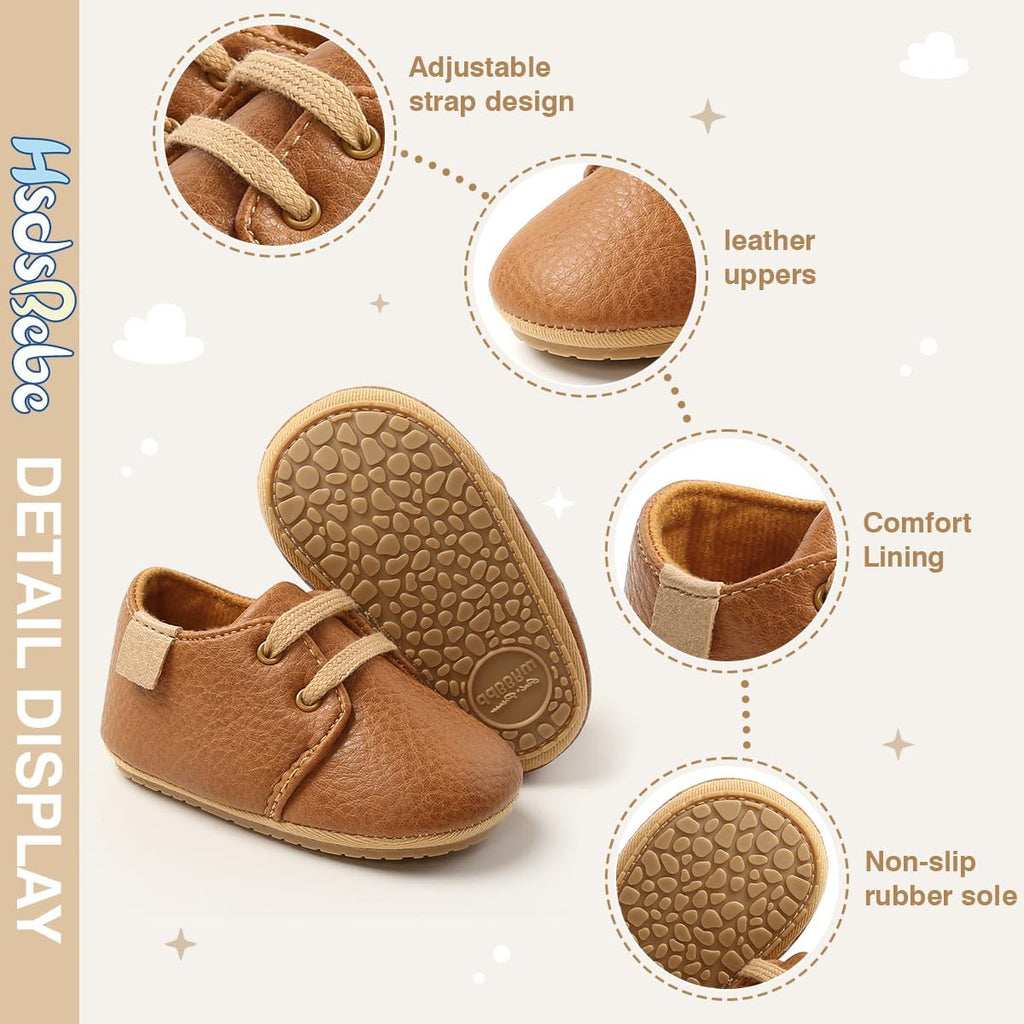 Baby Boys Girls Oxford Shoes PU Leather Soft Rubber Sole Sneakers Anti-Slip Toddler Ankle Boots Infant Walking Shoes