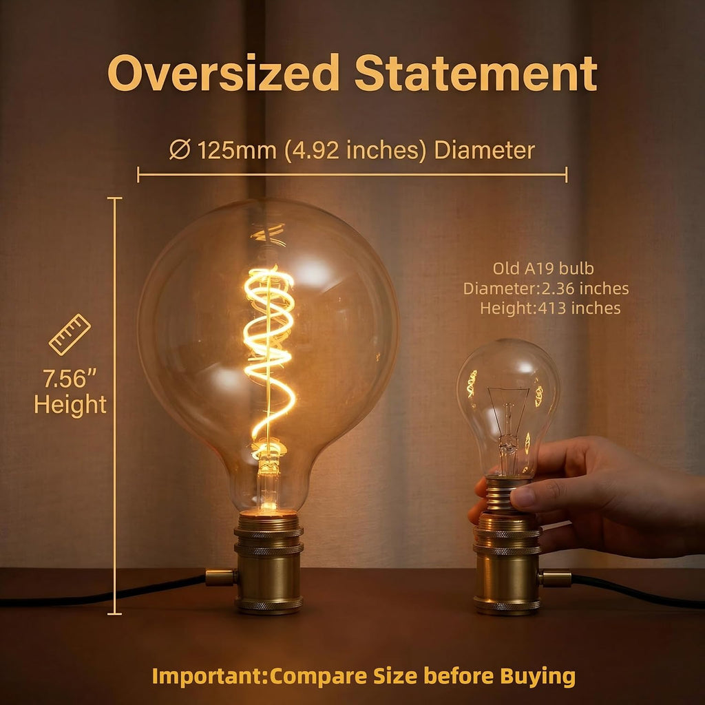Large Vintage LED Edison Bulb,6W 2200K Amber Dimmable,E26 1PK