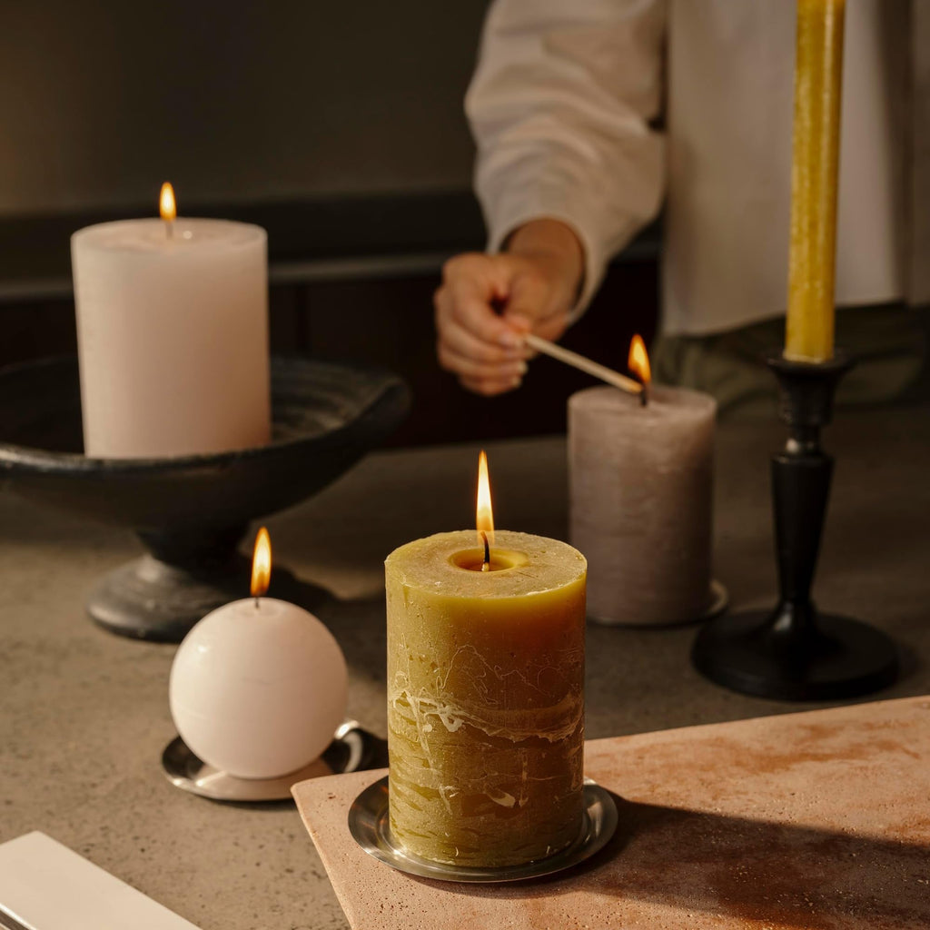 Rustic Pillar Candle 80/110 mm 65h, Light Grey
