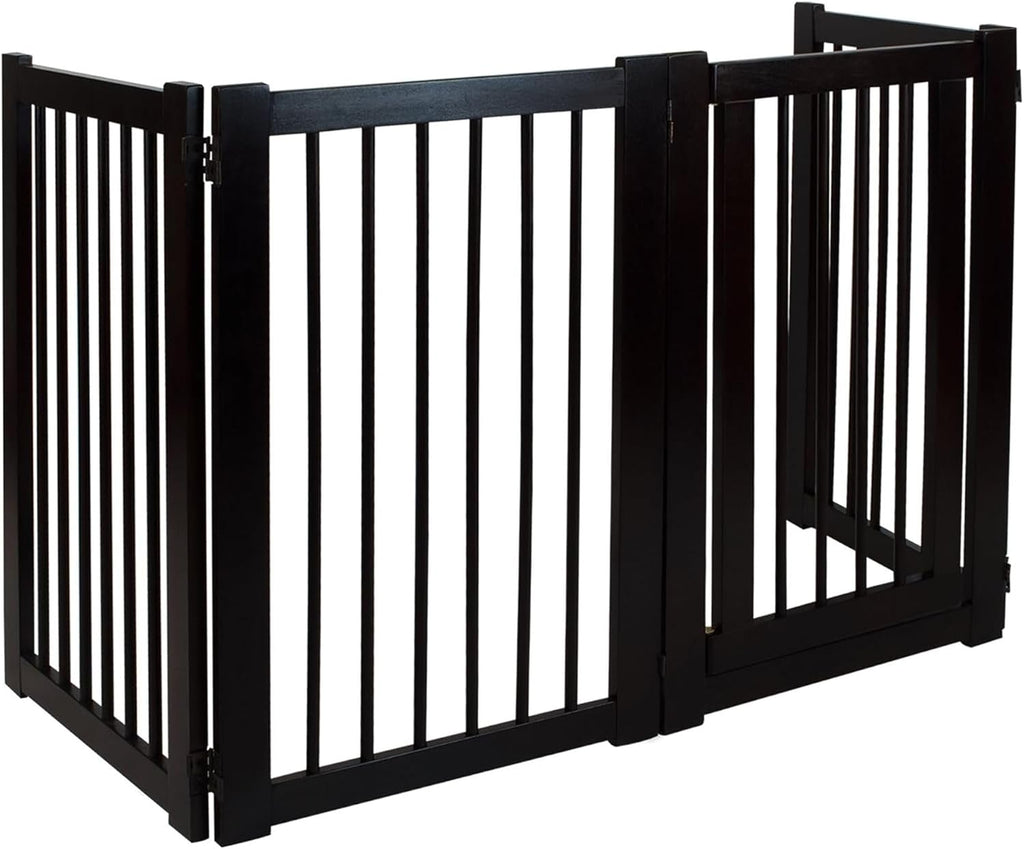 Freestanding Wooden Pet Gate with Door Adjustable Dog Barrier Portable Indoor Safety Fence for Pets Durable Wood