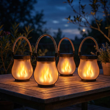 Lanterns Outdoor Waterproof 4-Pack, 2nd Gen Flickering Flame Effect