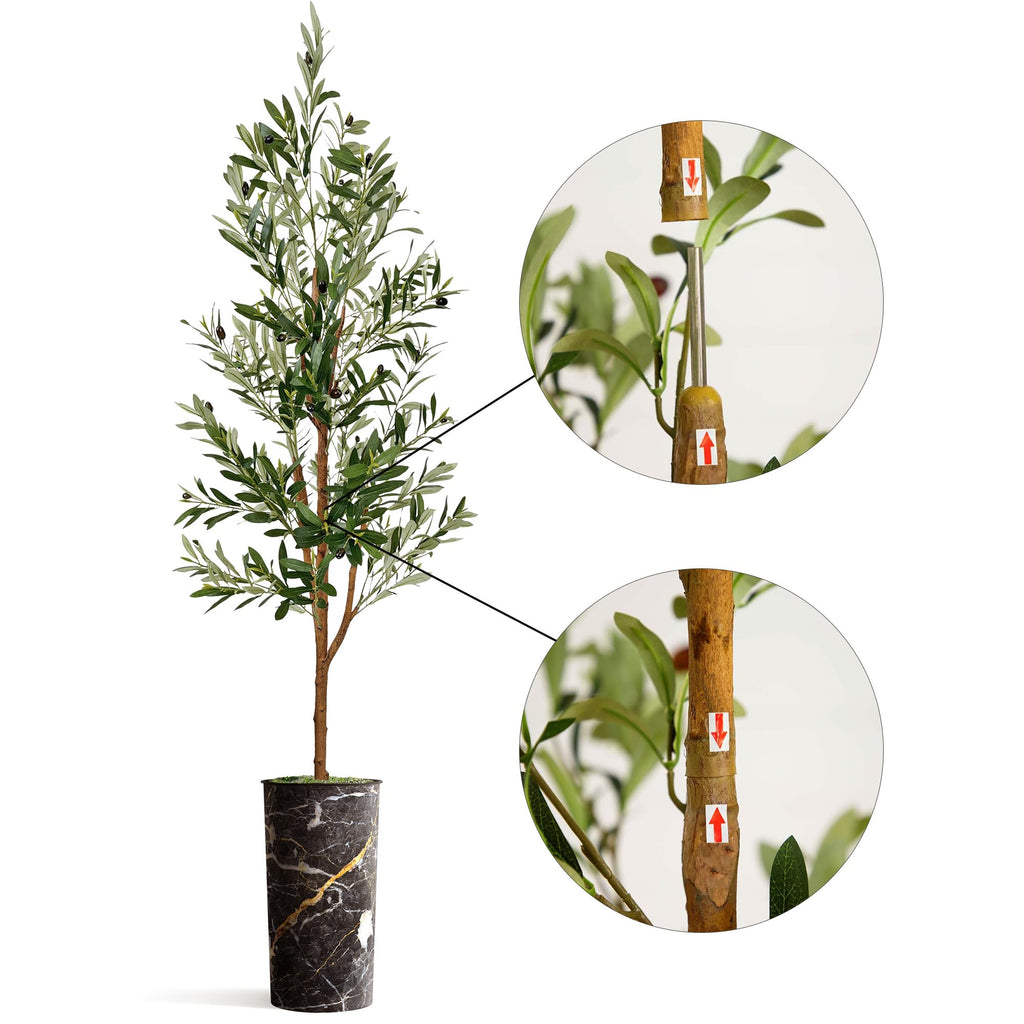Artificial Tree in Granite Effect Planter, Fake Olive Tree for Indoor and Outdoor Home Decoration - 68" Overall Tall