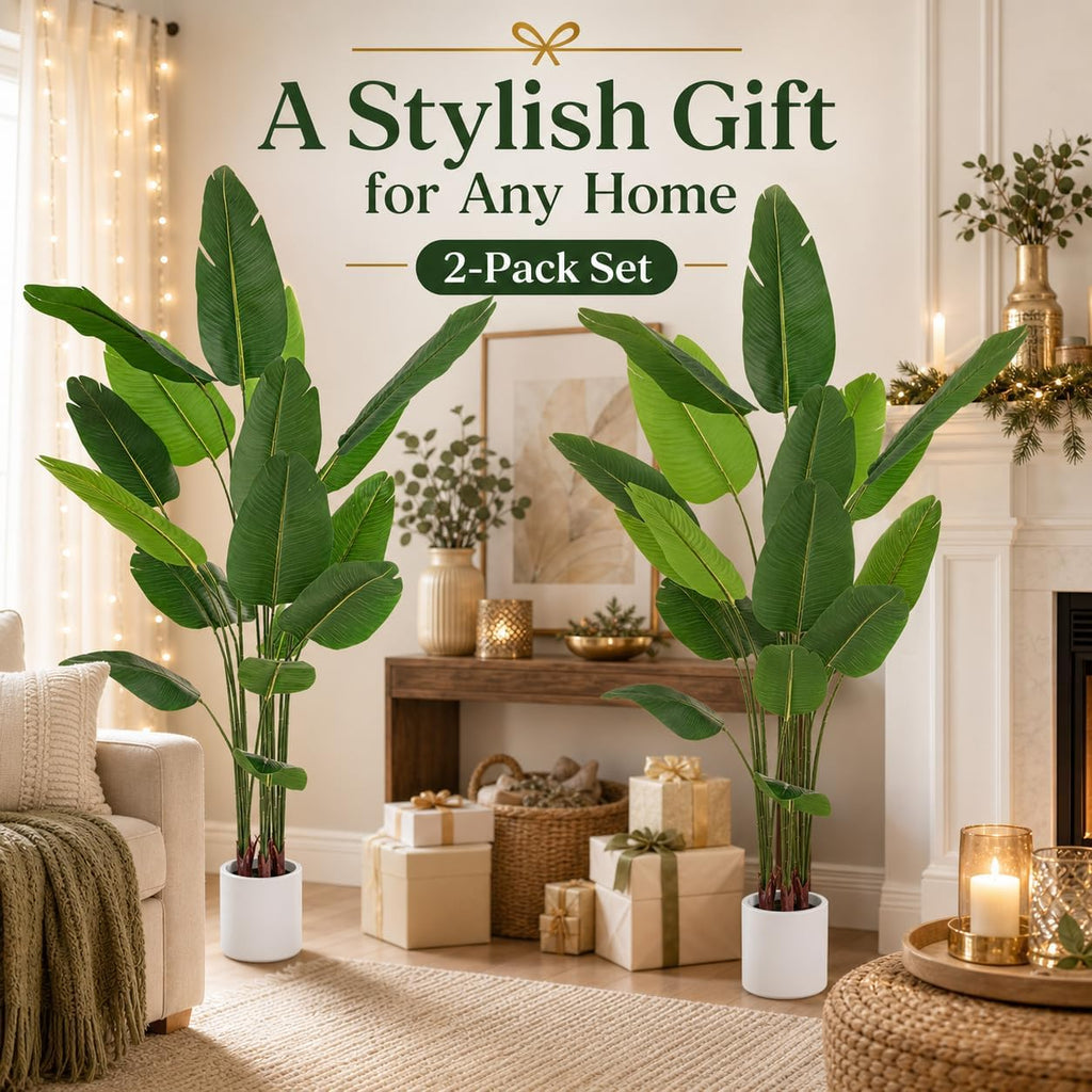 Bird of Paradise Artificial Plant 6.6 ft Tall Faux Banana Leaf Tree, 2 Pack