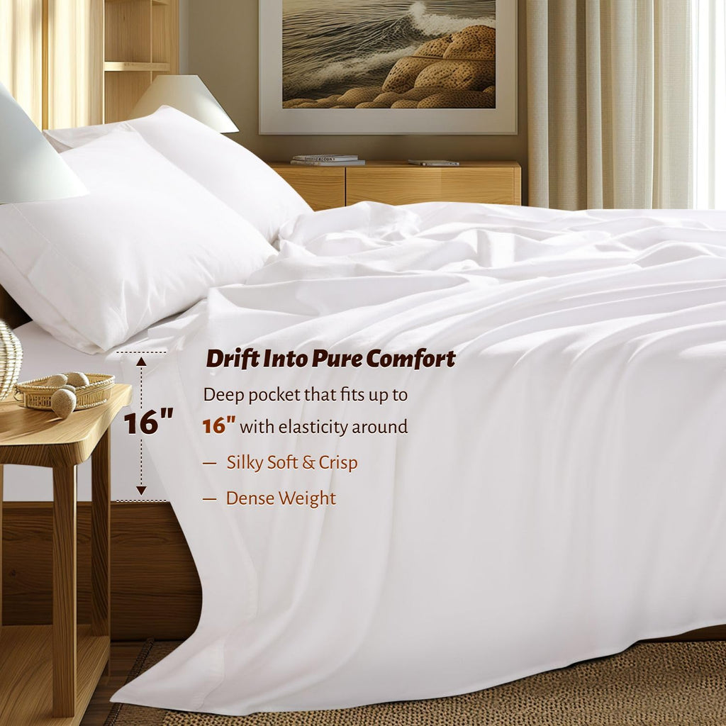 100% Egyptian Long-Staple Cotton Sheets Set, Percale Weave