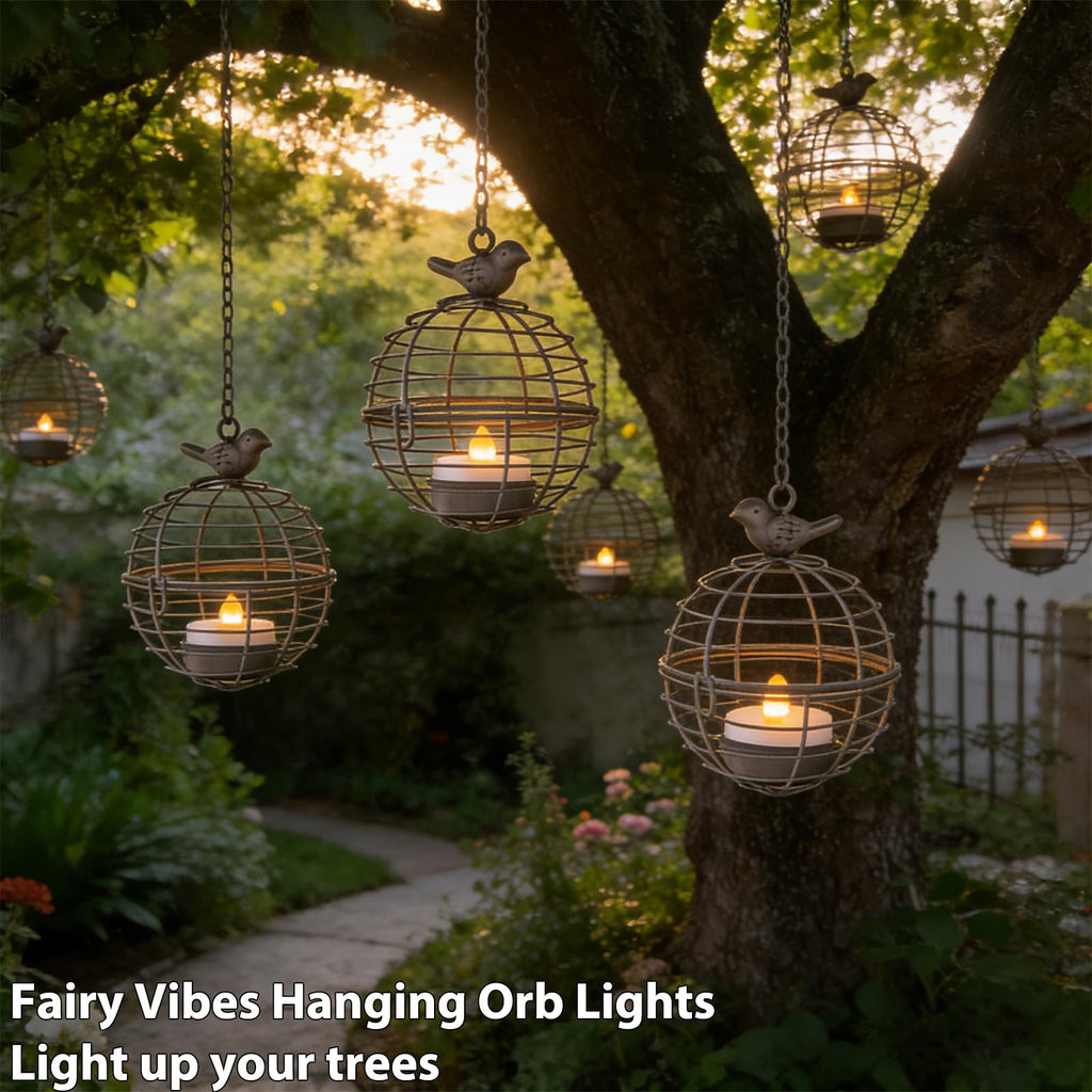 Solar Lanterns Outdoor Waterproof, Hanging Solar Lights with Rustic Iron Sphere Candle Holder, Globe Chandelier with