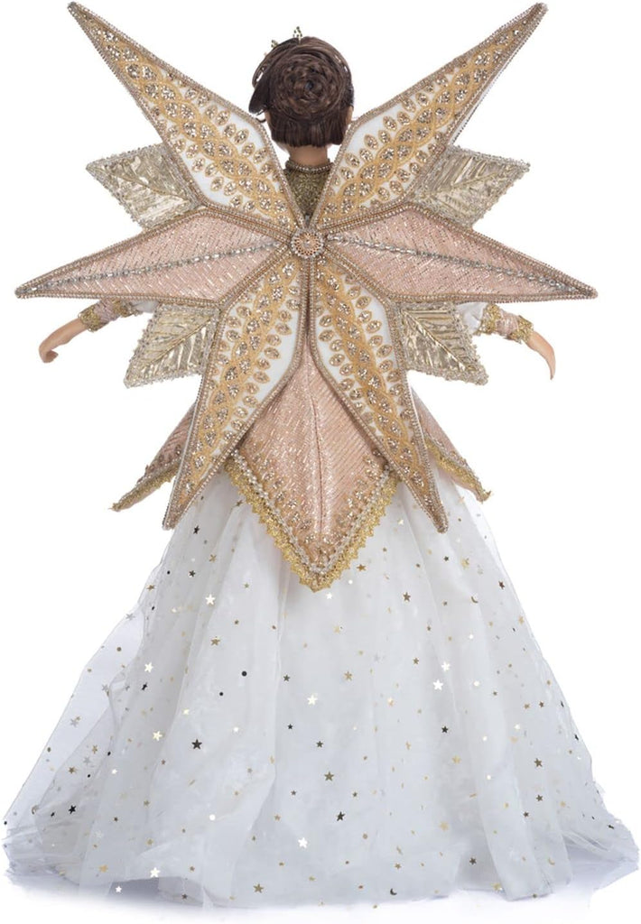 2023 Celestial Angel Tree Topper 25-Inch Starry Nights White and Gold Angel with Crown and Glitter Wings