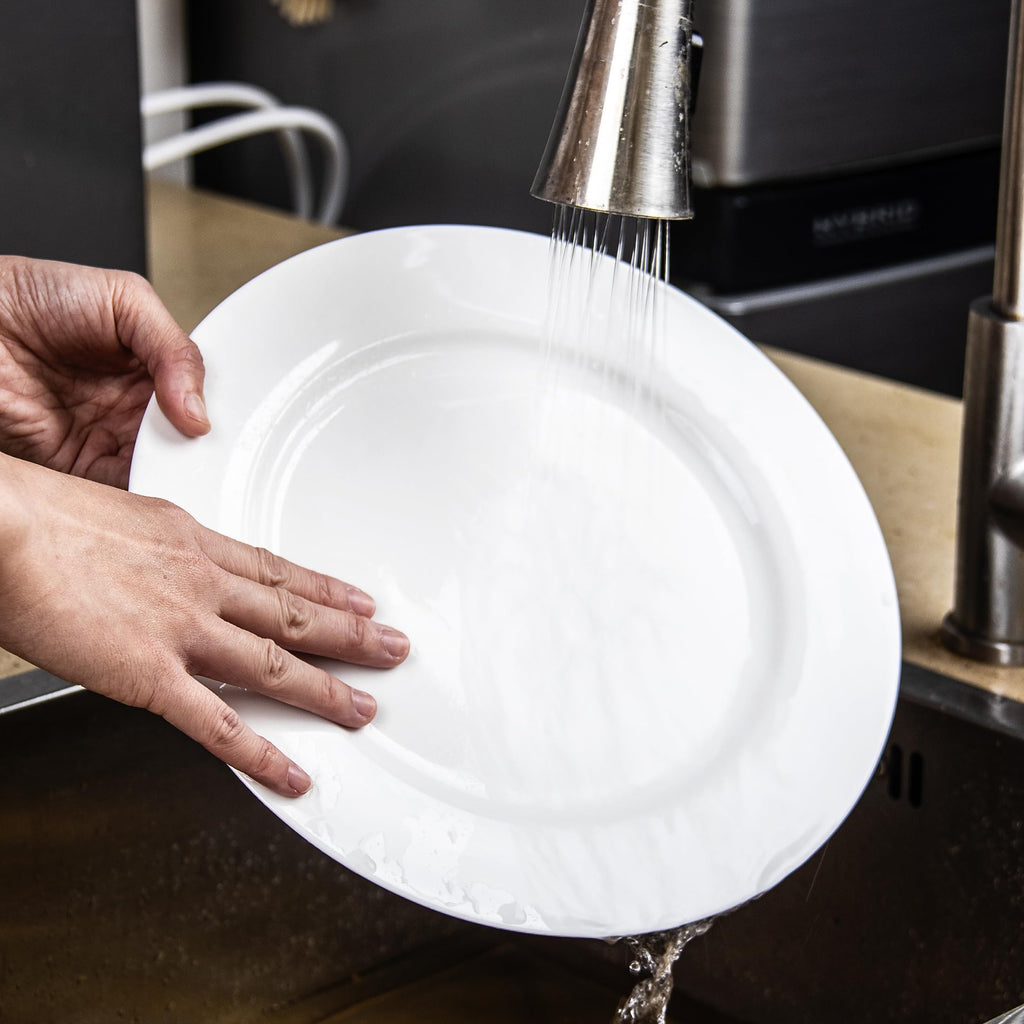 Dinnerware Set for 4, White Porcelain Plates and Bowls, Chip Resistant Dishwasher Safe for Family Dining