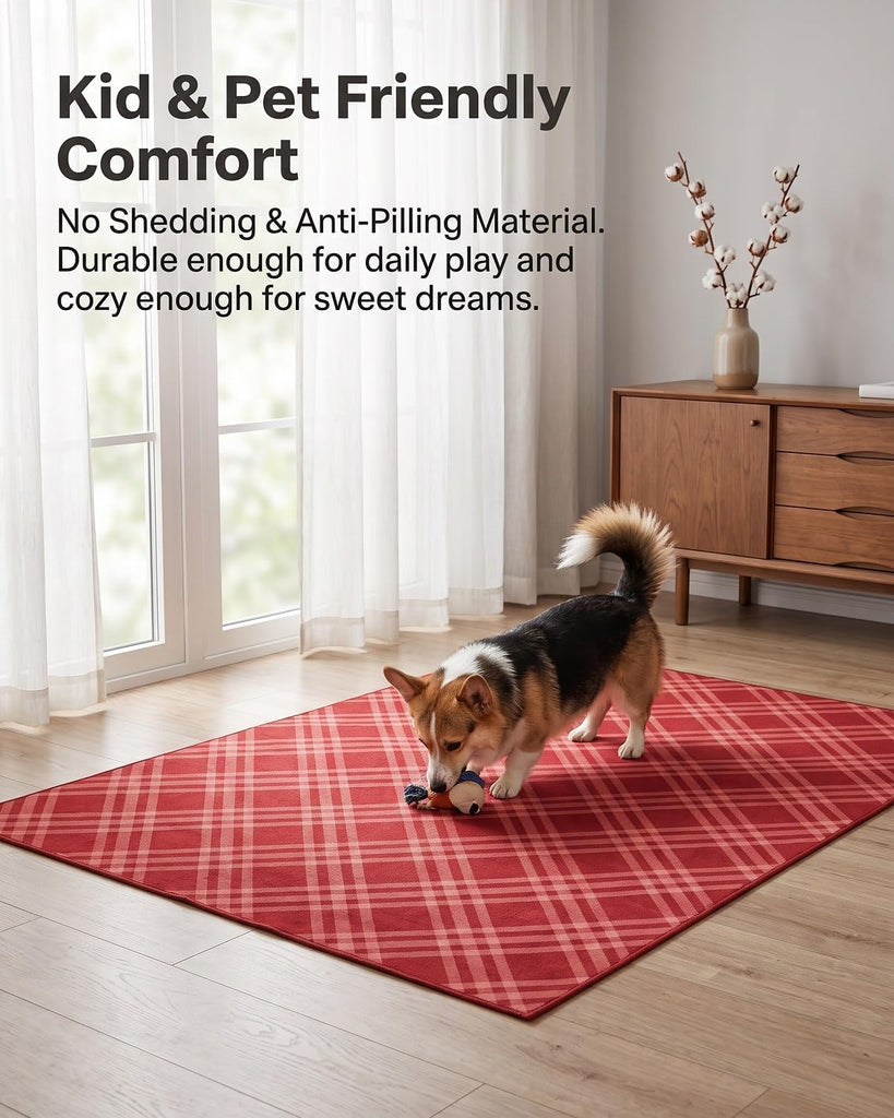 Red Checkered Area Rug Bedroom Dorm Office Living Room