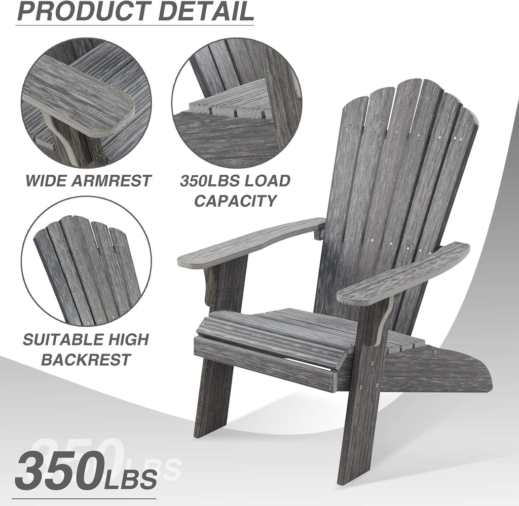 Oversized Outdoor Adirondack Chair Set of 2, Grey | Oversized Poly Lumber Weather Resistant & Durable Fire Pits Chair