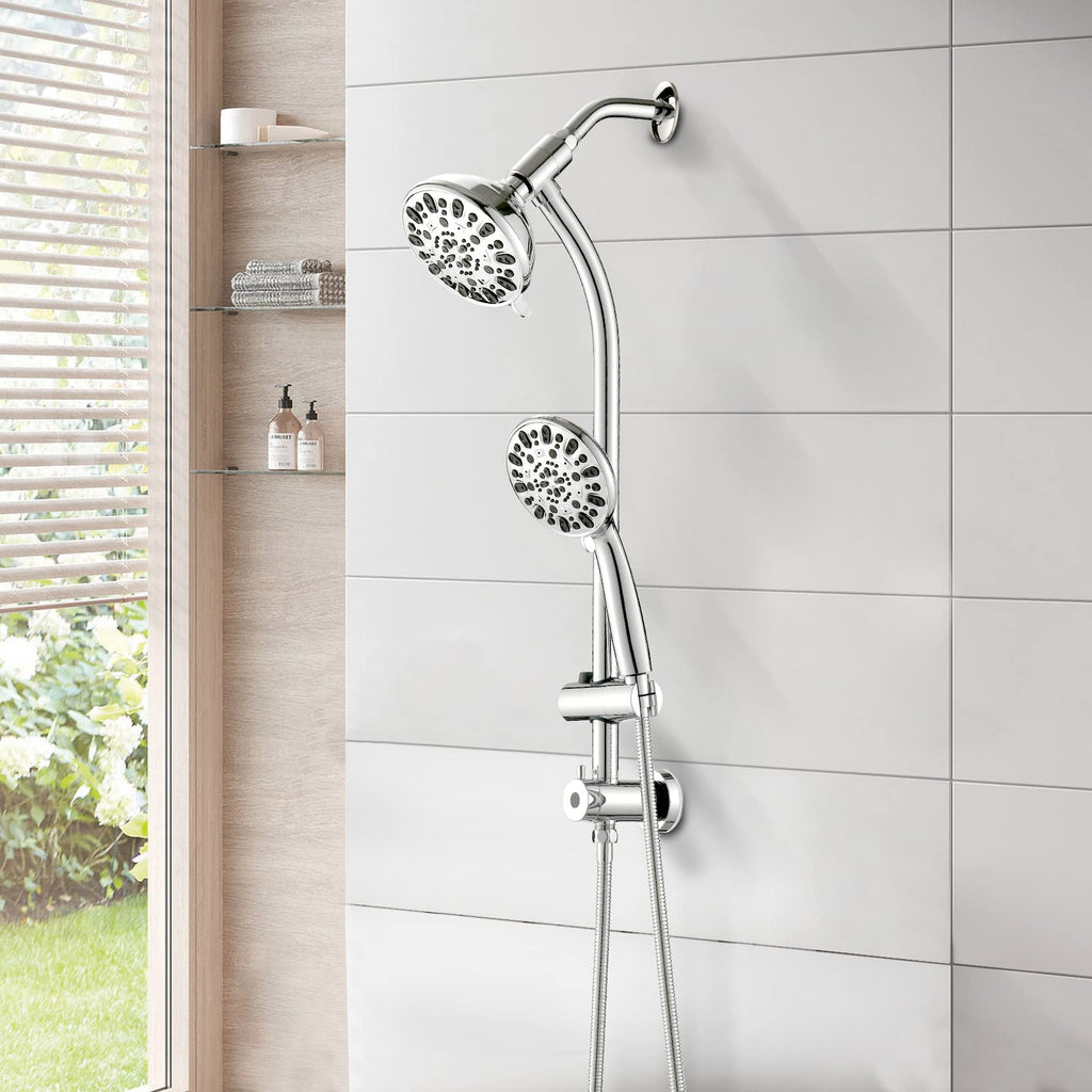 High Pressure 48-Settings Shower Head with Handheld Shower, Drill-Free 3-Way Diverter for Easy Reach, Adjustable Height