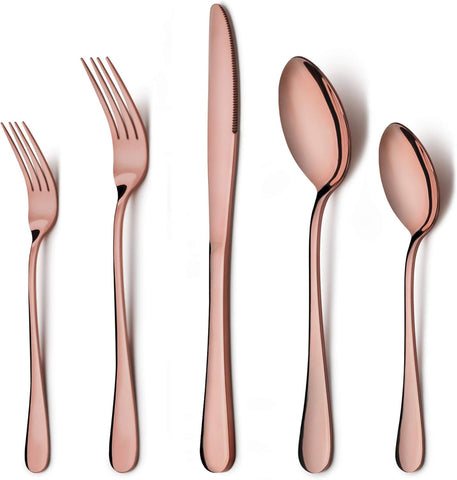 Copper Silverware Flatware Set, 60-Piece Stainless Steel Cutlery Set for 12, Mirror Finish