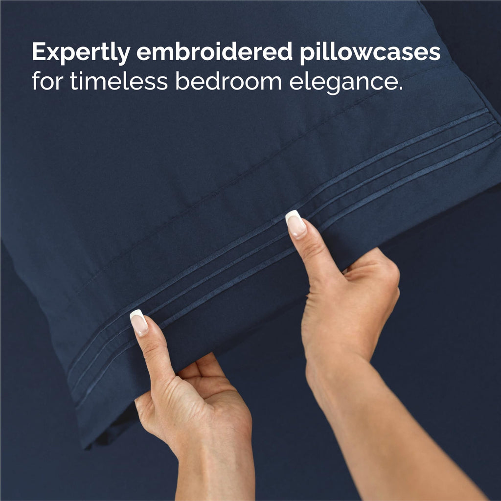 King Size 4 Piece Sheet Set - Comfy Breathable & Cooling Sheets - Navy Blue