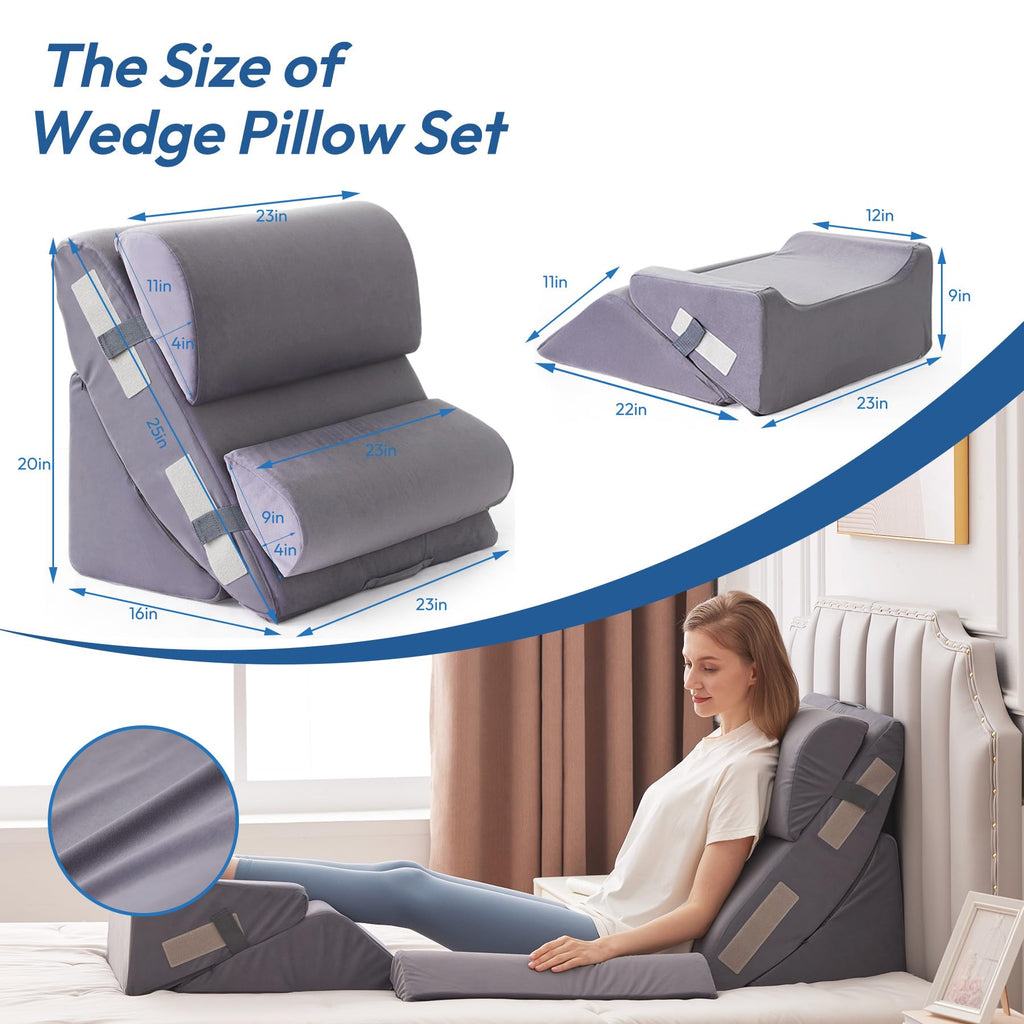 6PCS Wedge Pillow Set for After Surgery, Back Pillow for Bed Sitting Up, Orthopedic Bed Wedge for Body, Leg Pain