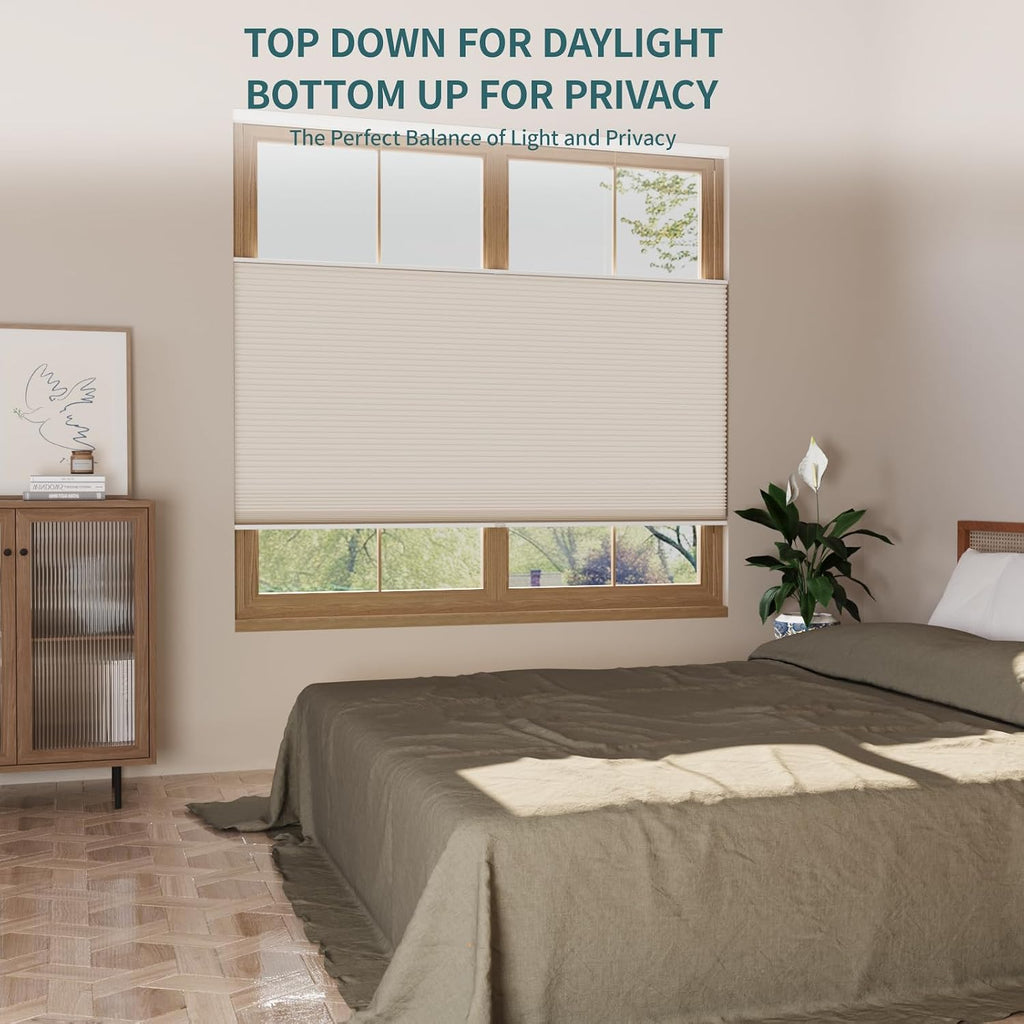 Top Down Bottom Up Shade Cordless Cellular Shades Blackout Blinds for Indoor Windows Room Darkening Window Blinds &