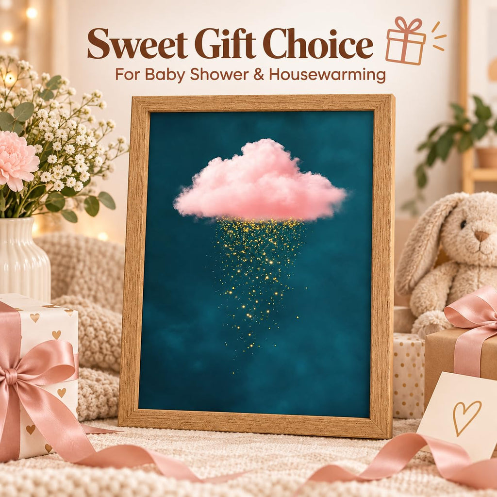 Framed Golden Rain Pink Cloud Canvas Wall Art 16 X 24 Inch