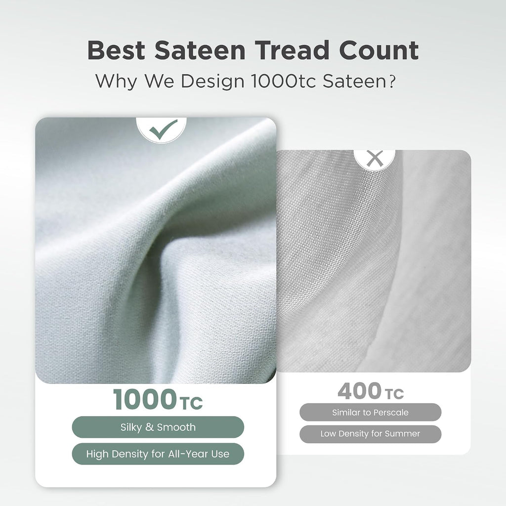 100% Egyptian Cotton Sateen King Sheet Set - 1000 Thread Count, Ultra-Soft 4 Piece Bedding, Extra Deep 16" Pocket