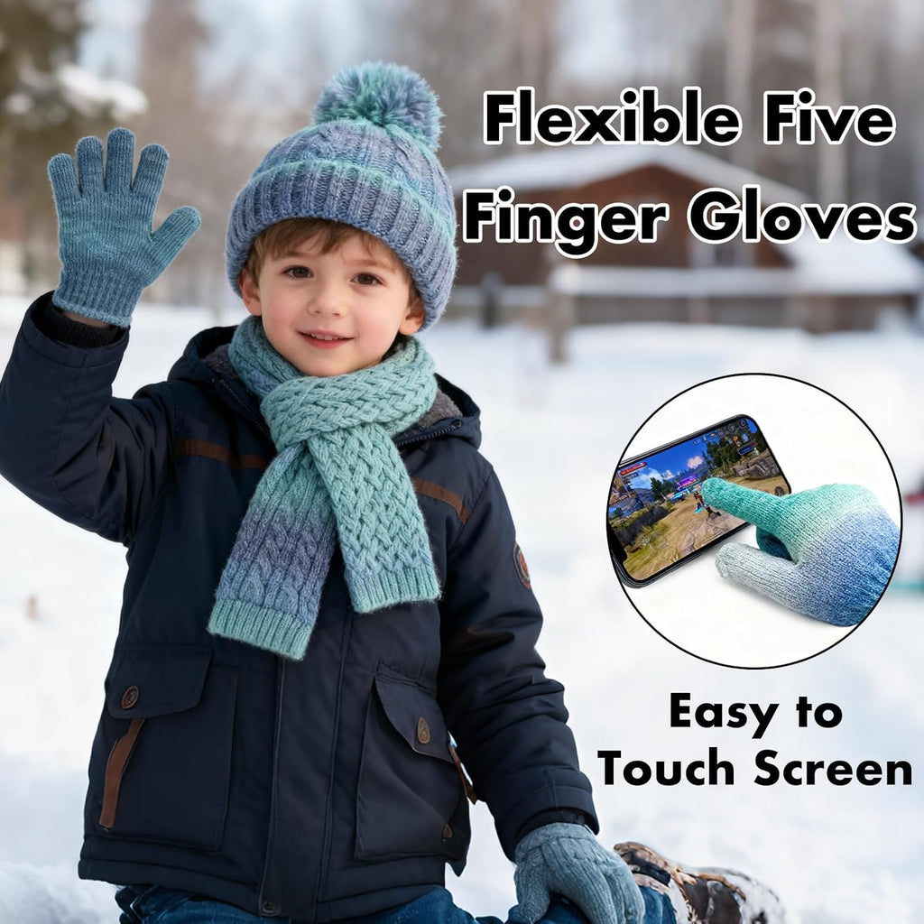 Kids Winter Beanie Hat Gloves Scarf Set, Girls Toddler Children Beanie Hats Gloves Knit Set Neck Warmer for Girls