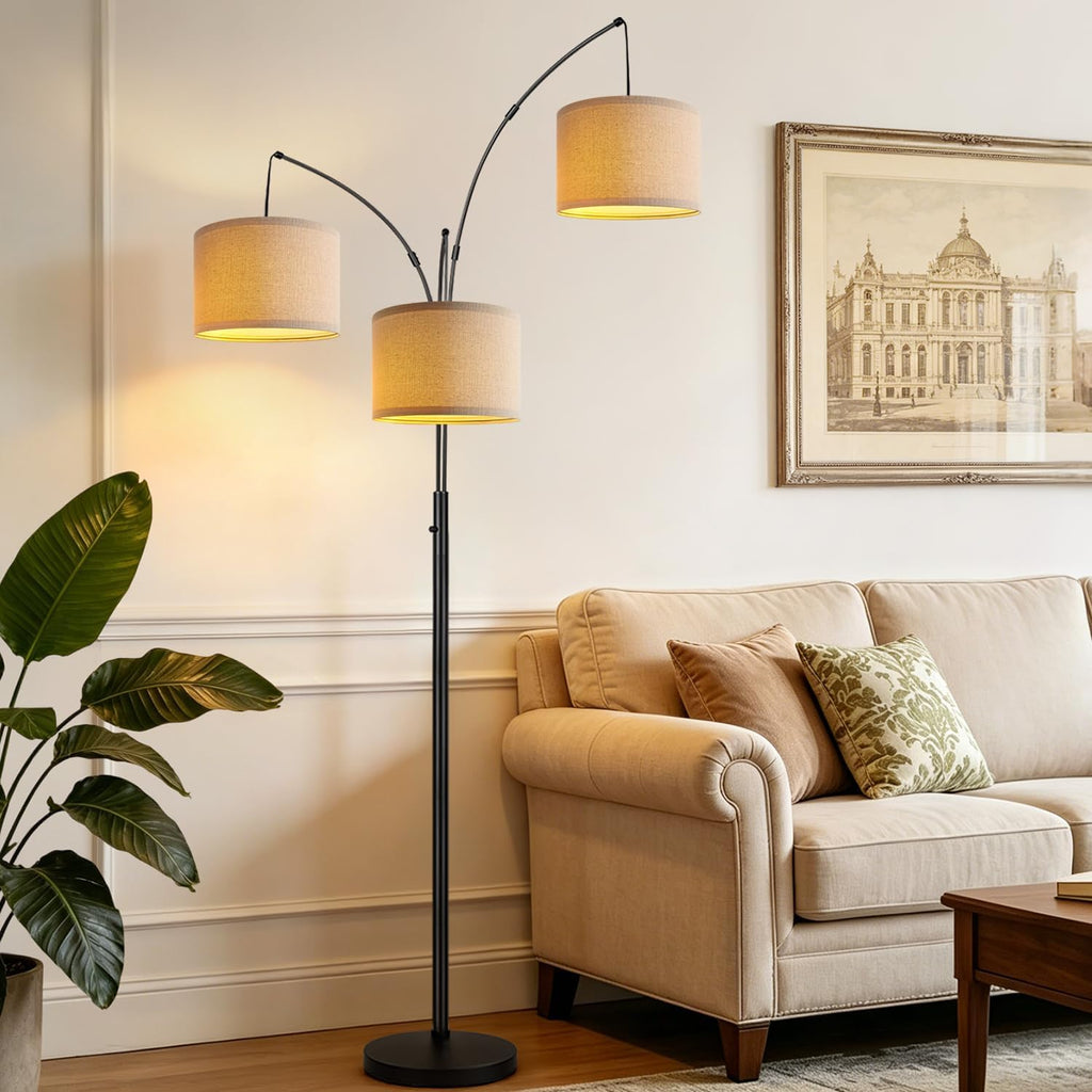 Dimmable 3 Lights Floor Lamp - 3000LM Super Bright Arc Floor Lamps, Modern Tall Standing Lamp With B