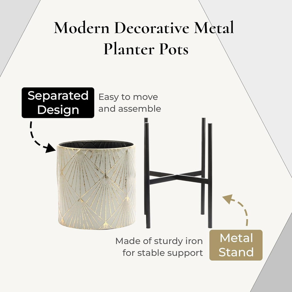 LuxenHome Planters for Indoor Plants, Set of 3 Floor Plants Pots with Stand | Modern Decorative Metal Flower Pots