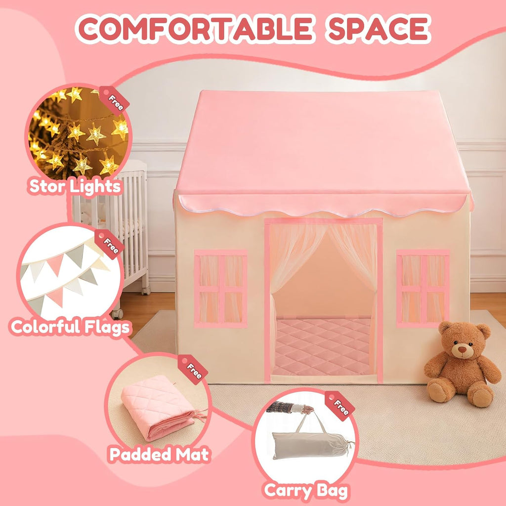 Large Kids Tent with Padded Mat Playhouse with Large Space for Toddlers Indoor Kids Play Tent for Girls Boys