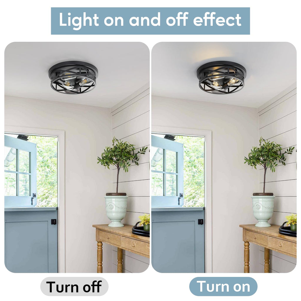 2 Pack Cage Ceiling Light Fixtures, 3-Light Farmhouse Close to Ceiling Lights with Metal, 13 Inch Vintage Ceiling