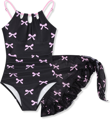 Girls Swimsiut One Piece Bathing Suit with Mesh Cover Ups Adjustable Straps Swimwear