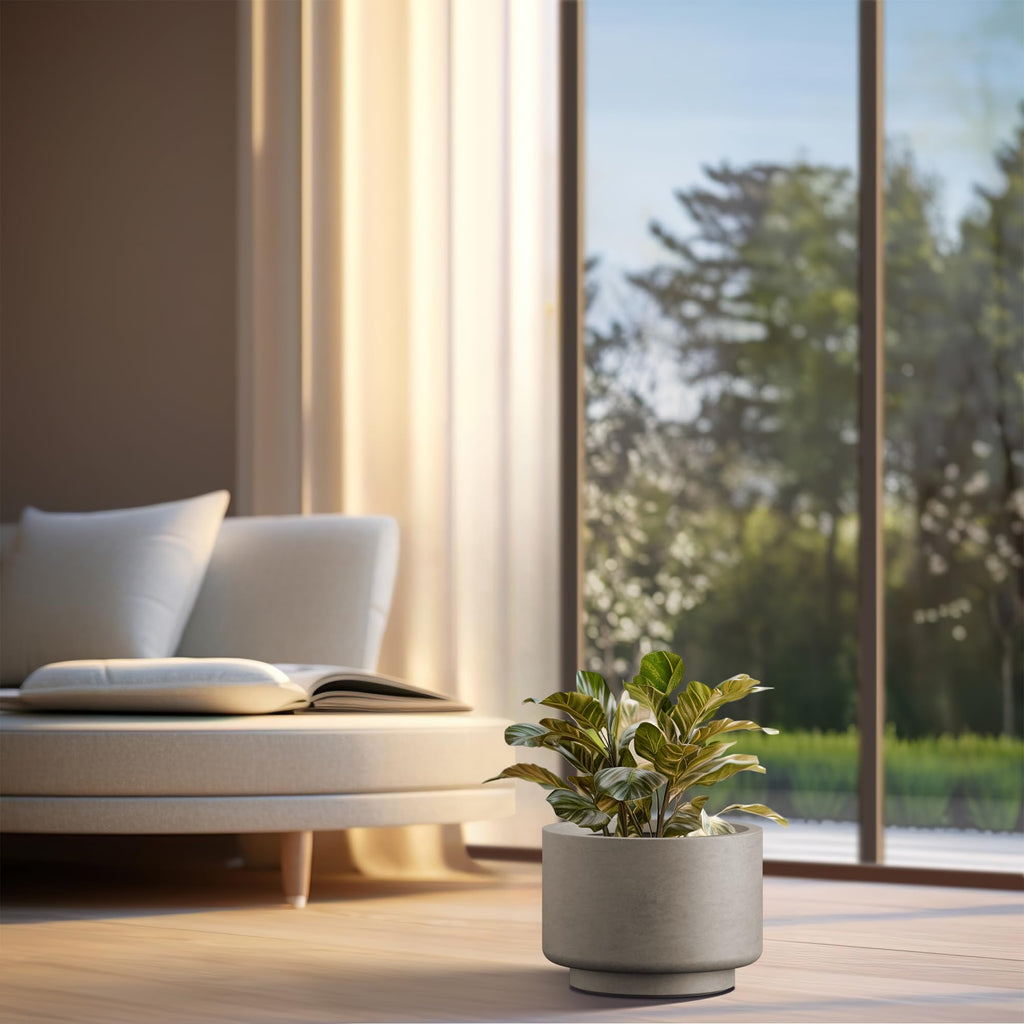 Accent Round Pedestal Weathered Concrete Planter 12.6" Dia, Outdoor