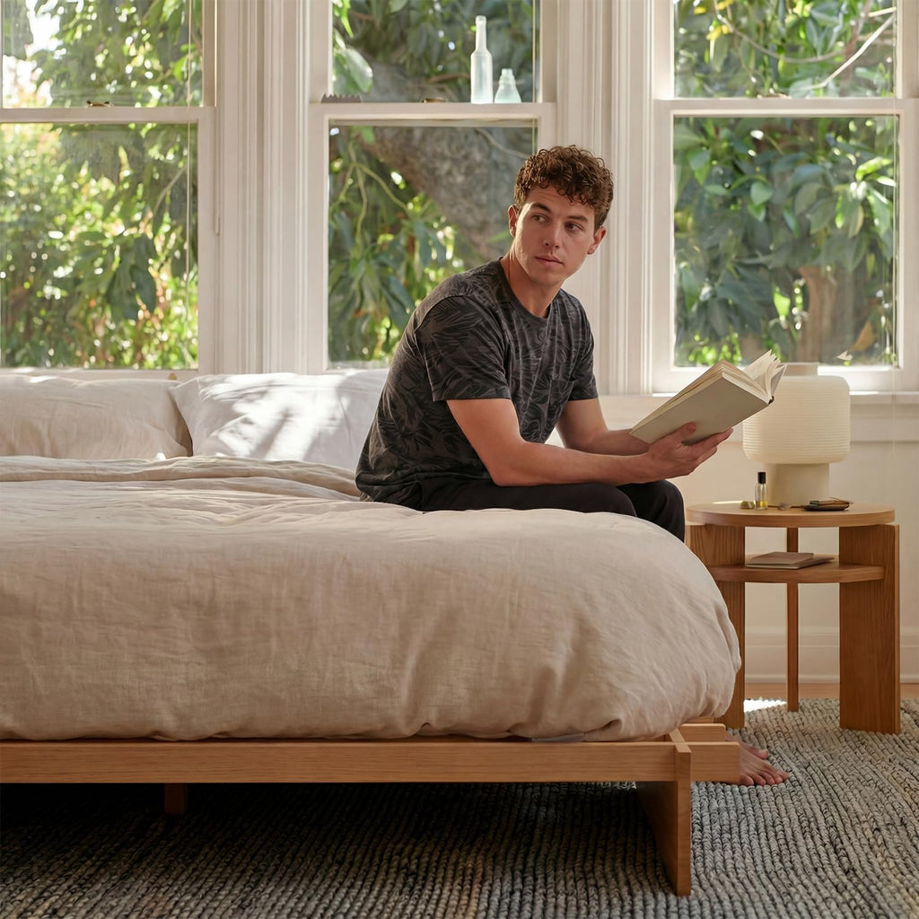 Wood Platform Bed Frame, Platform Bed Frame with Wooden Slats, 10 Min Tool Free Assembly, Japanese