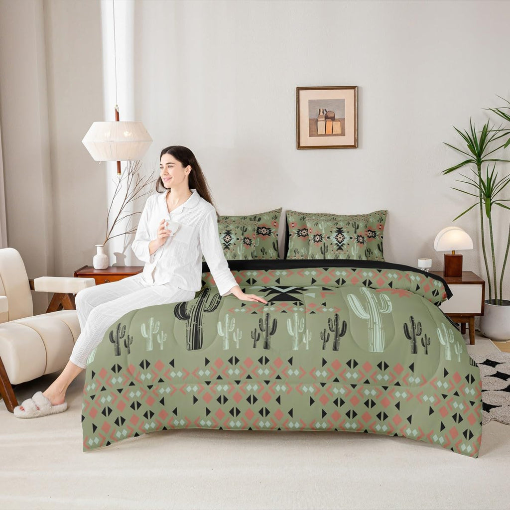 Khaki Southwestern Aztec Comforter Set with Sheets 7 Piece Full
