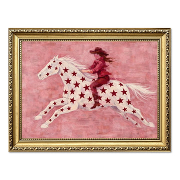 Modern Western Cowgirl Wall Art Abstract Patterned Horse Wall Decor Painting, Contemporary Cowboy Equestrian Poster