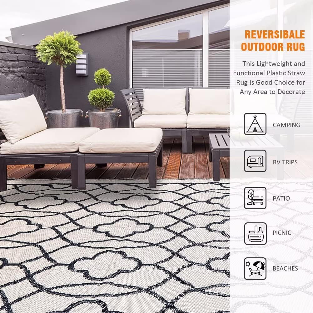 Reversible Mats - Outdoor Rugs 9'x12' s Clearance, Plastic Straw Rugs Waterproof, Portable, Outdoor RV Camping Rug
