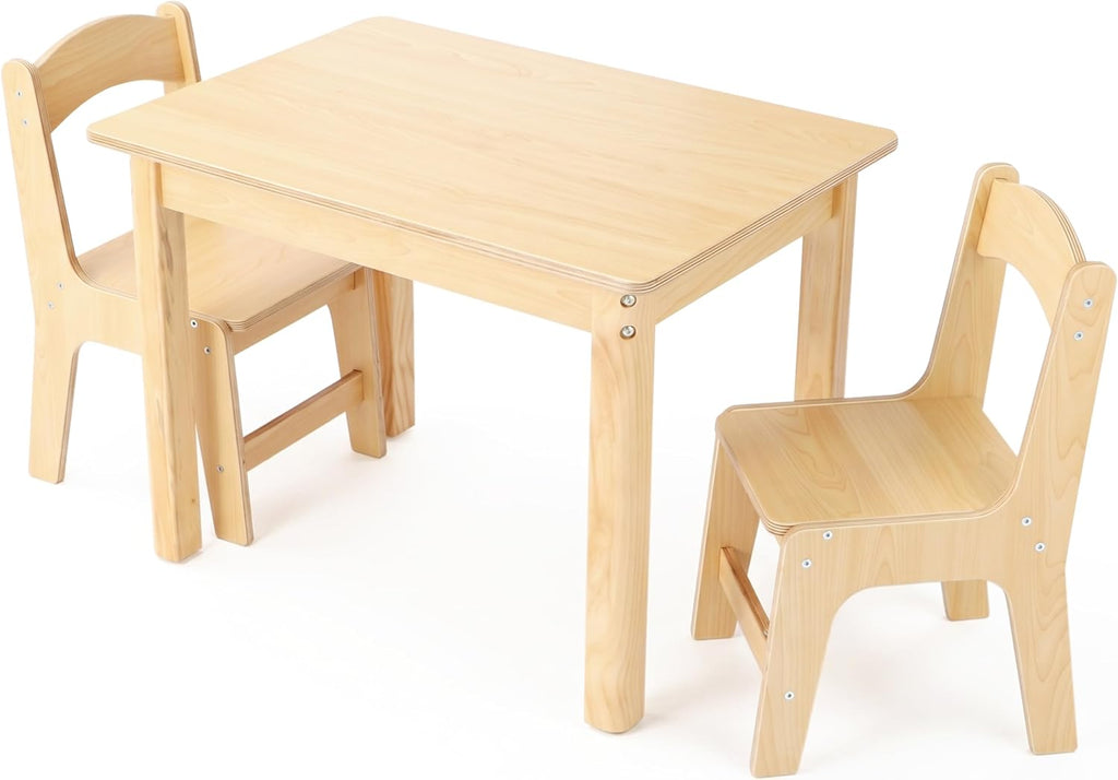 Toddler Table and Chair Set, Premium Solid Wood Montessori Table, Kids Activity Craft Desk with 2 Ergonomic Chairs